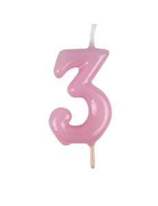 Vela Número 3 Rosa Pastel